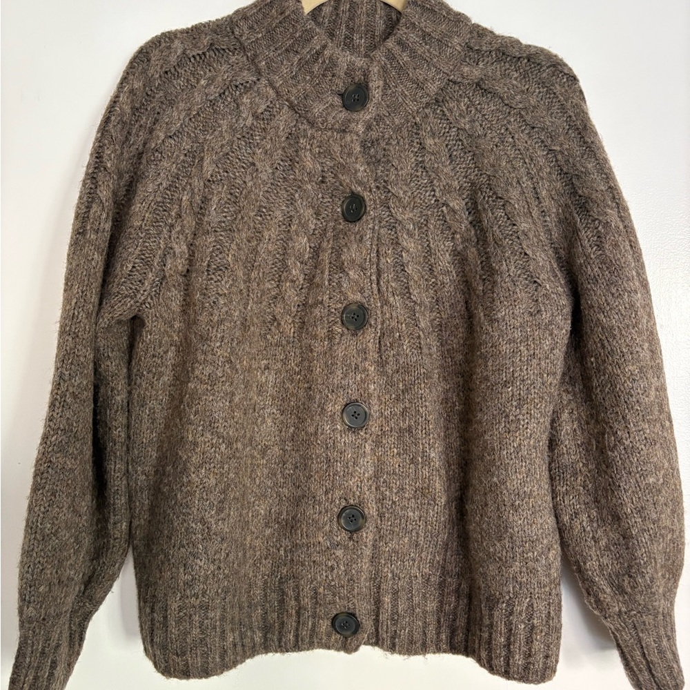 Madewell Brown Marled Cable Knit Cardigan